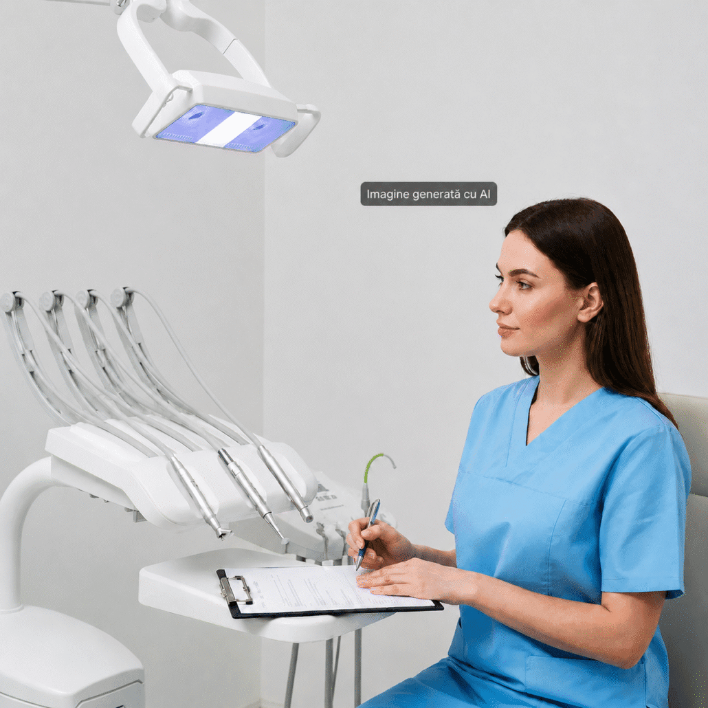 Ilustrație generată cu AI despre evaluarea costului unui implant dentar