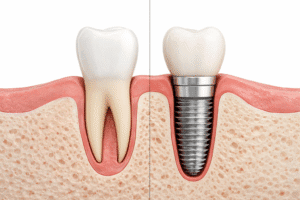 implant dentar Timisoara comparatie dinte natural vs implant dentar
