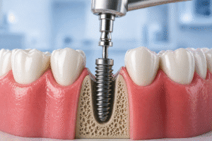 procedură implant dentar Timișoara inserare implant în os maxilar