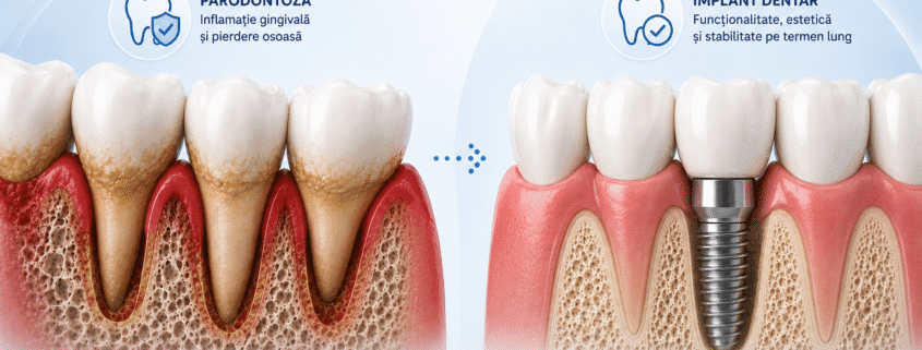 parodontoză și implant dentar comparație între pierdere osoasă și tratament implantar
