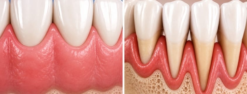 retracții gingivale comparație între gingie sănătoasă și gingie retrasă