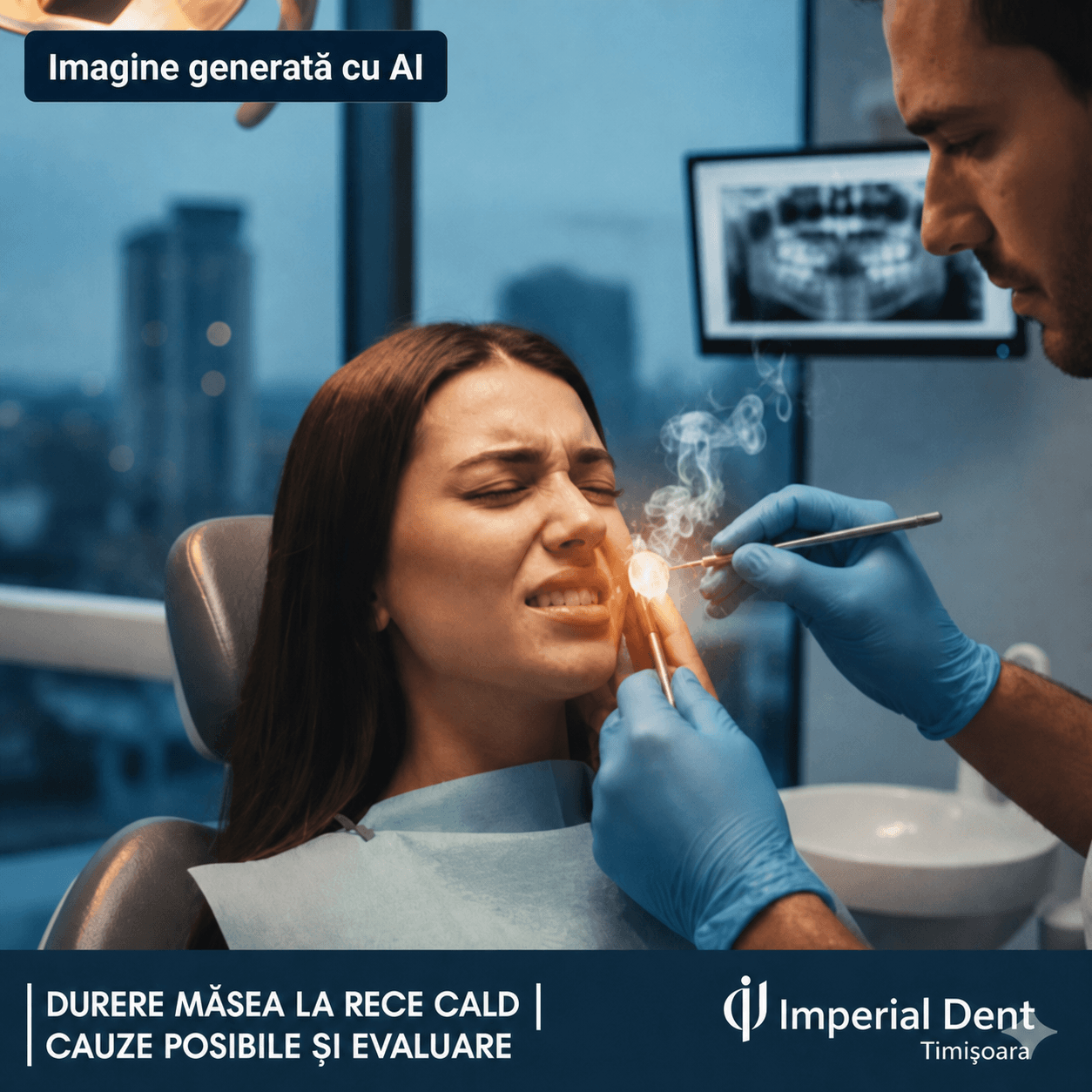 Ilustrație despre cauzele posibile și evaluarea durerii dentare – imagine generată cu AI
